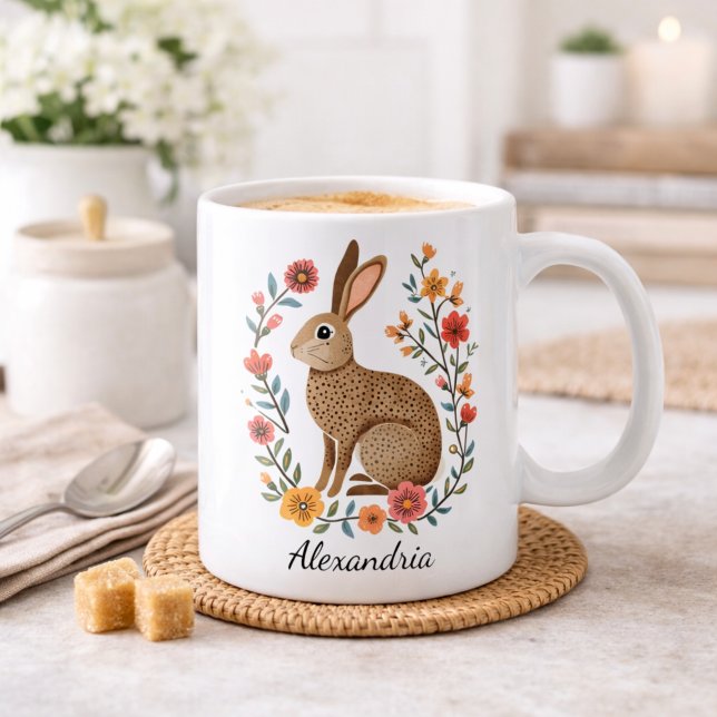 Mug Monogramme de Lapin d'Art Populaire (Créateur téléchargé)