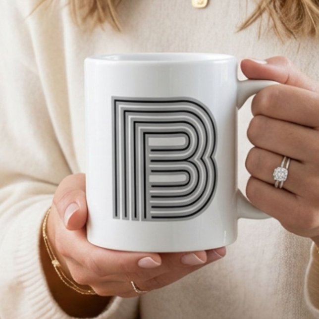 Mug Monogramme de lettre initiale noir blanc moderne é (Créateur téléchargé)