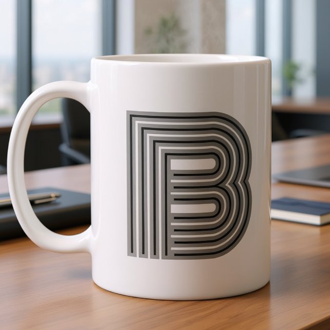 Mug Monogramme de lettre initiale noir blanc moderne é (Créateur téléchargé)