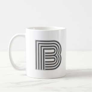 Mug Monogramme de lettre initiale noir blanc moderne é