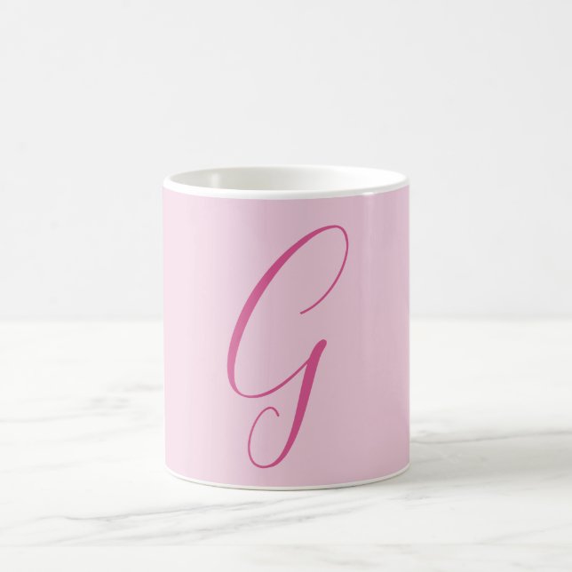 Mug Monogramme de lettre initiale rose clair chic uni (Centre)