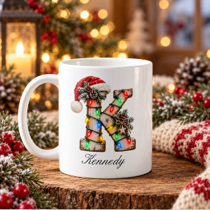 Mug Monogramme de lettre K rustique et festif pour Noë