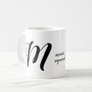 Mug monogramme de lettre M personnalisée b/p