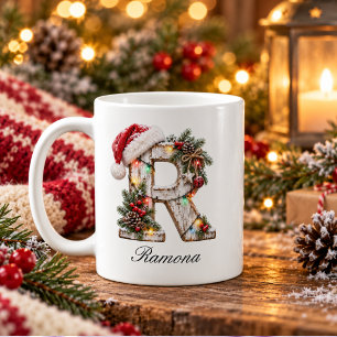 Mug Monogramme de lettre R rustique et festif de Noël