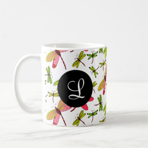 Mug Monogramme de libellules rose et verte