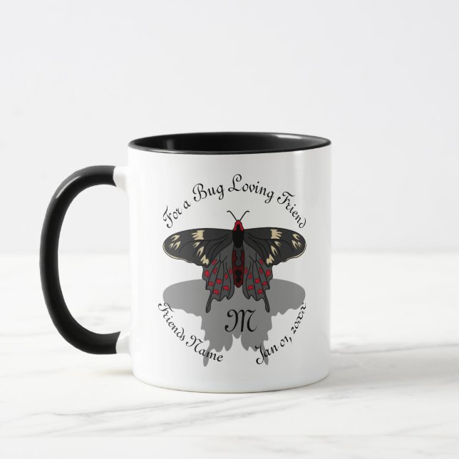 Mug Monogramme de l'ombre du papillon Rose Crimson (Gauche)
