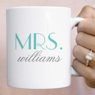 Mug Monogramme de mariage Mme Aqua élégant
