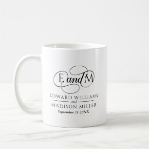 Mug Monogramme de mariage personnalisé noir