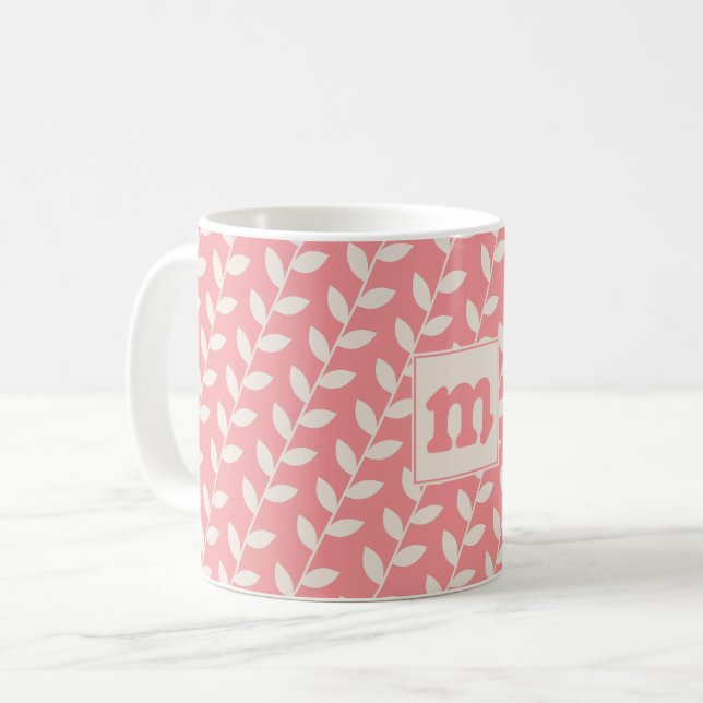 Mug Monogramme de Motif à feuilles rétro les années 70 (Devant gauche)