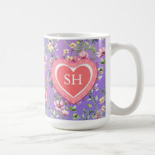Mug Monogramme de motif aquarelle de fleurs printanièr