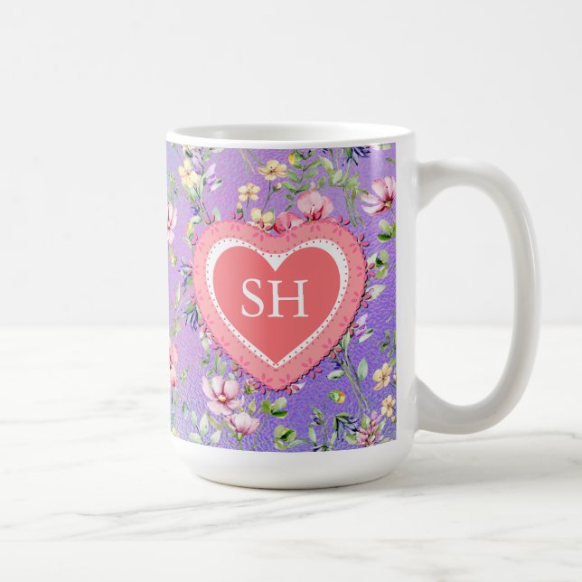 Mug Monogramme de motif aquarelle de fleurs printanièr (Droite)