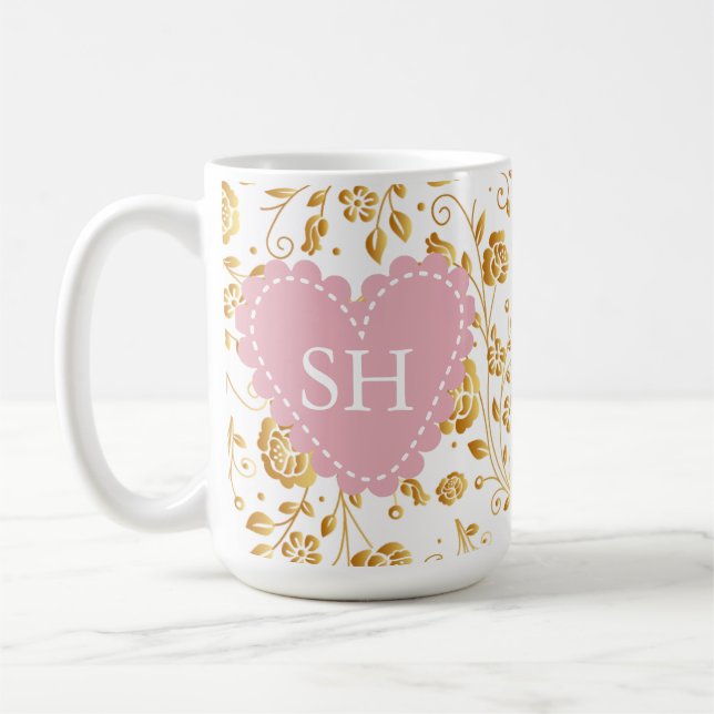 Mug Monogramme de motif aquarelle de fleurs printanièr (Gauche)