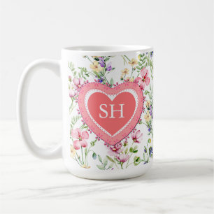 Mug Monogramme de motif aquarelle de fleurs printanièr