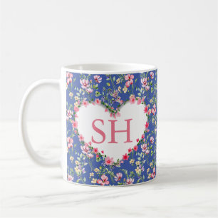 Mug Monogramme de motif aquarelle de fleurs printanièr