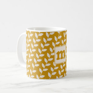Mug Monogramme de Motif de feuille les années 70 rétro