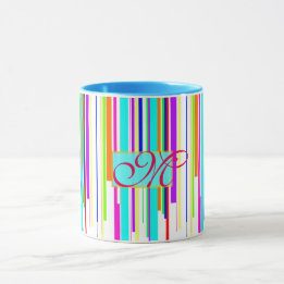 Mug Monogramme de motif "de rayures multicolores" de