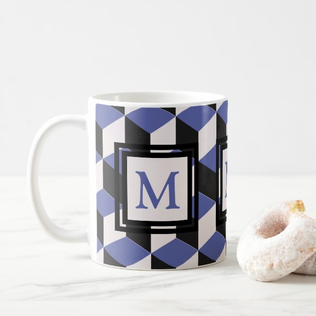 Mug Monogramme de Motif géométrique violet moderne (Avec donut)