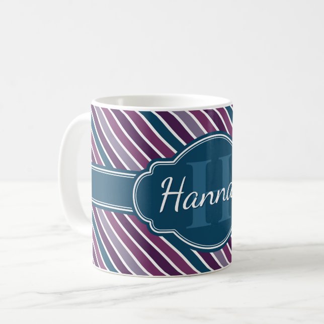 Mug Monogramme de Motif Turquoise Gras Violet (Devant gauche)