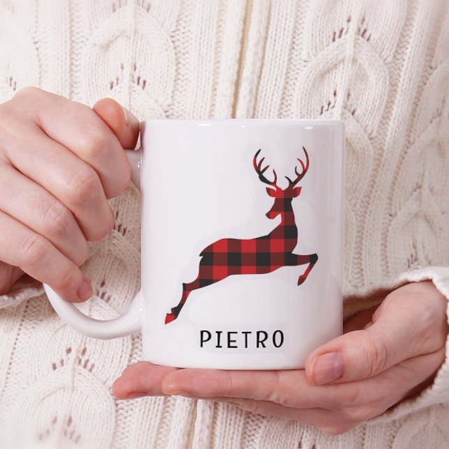 Mug Monogramme de Noël des rennes de Buffalo Rouge (Créateur téléchargé)