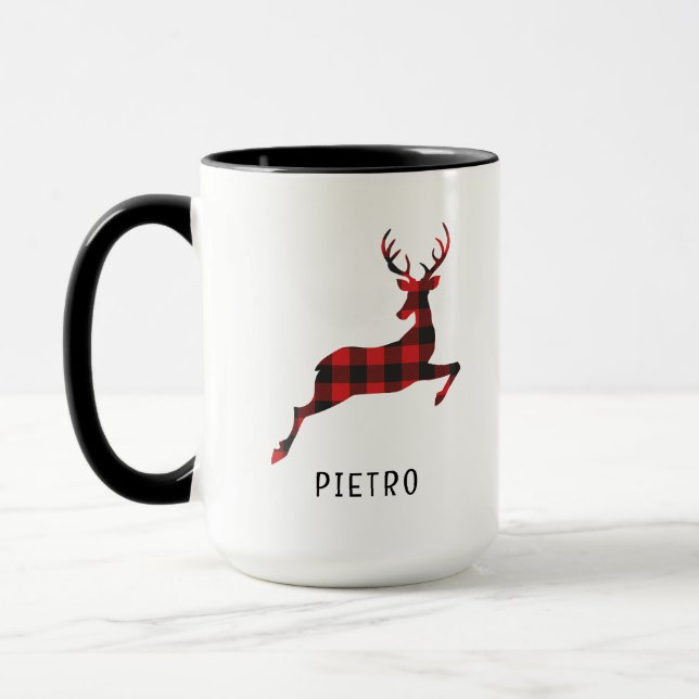 Mug Monogramme de Noël des rennes de Buffalo Rouge (Gauche)
