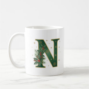 Mug Monogramme de Noël festif N Holly