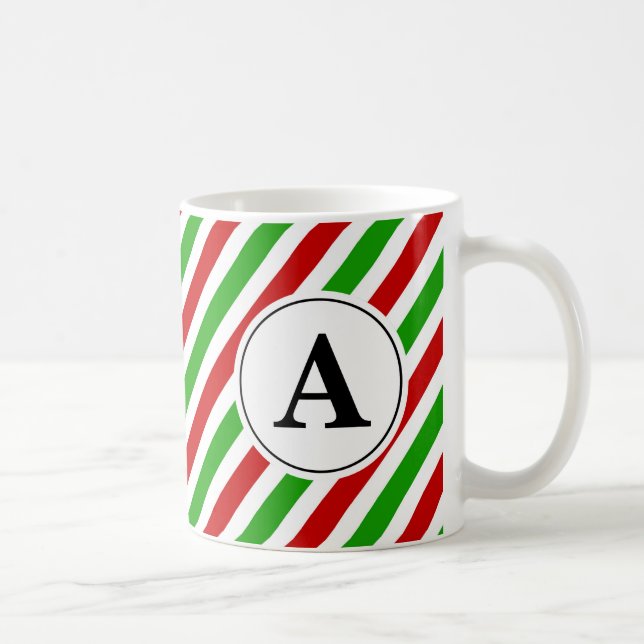 Mug Monogramme de Noël rouge vert rayé (Droite)