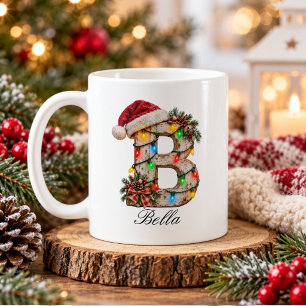 Mug Monogramme de Noël rustique festif Lettre B