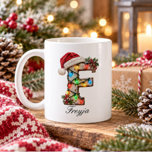 Mug Monogramme de Noël rustique festif Lettre F