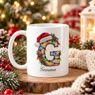 Mug Monogramme de Noël rustique festif Lettre G