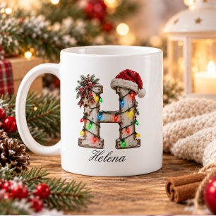 Mug Monogramme de Noël rustique festif Lettre H