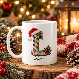 Mug Monogramme de Noël rustique festif Lettre L