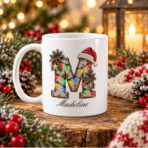 Mug Monogramme de Noël rustique festif Lettre M