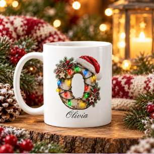 Mug Monogramme de Noël rustique festif Lettre O