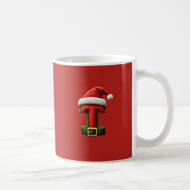 Mug Monogramme de Noël T avec chapeau de Père Noël Cad (Droite)