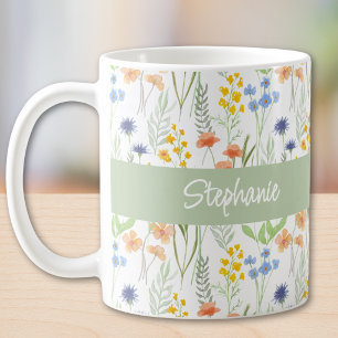 Mug Monogramme de nom aquarelle de fleur sauvage