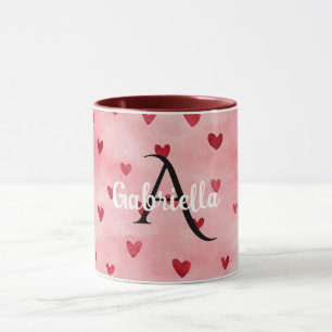 Mug Monogramme de nom coeurs rouges roses