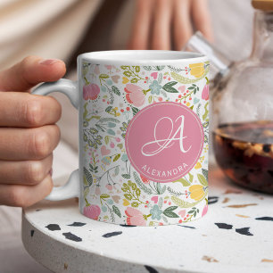 Mug Monogramme de nom élégant motif mignon rose girly