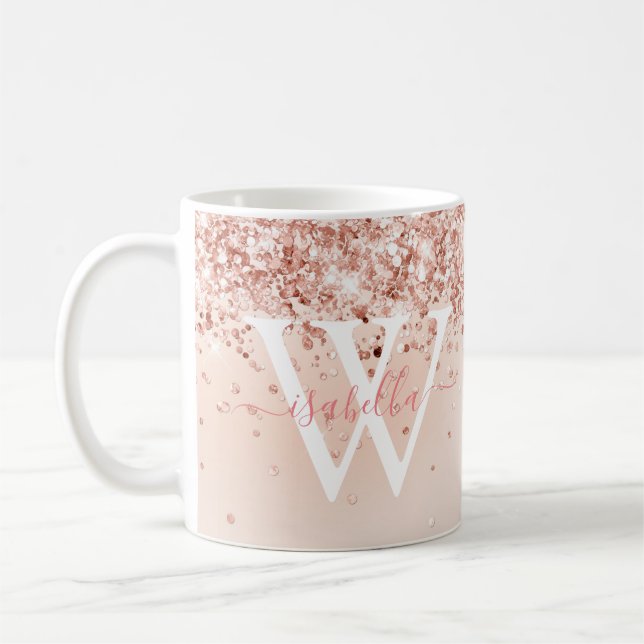 Mug Monogramme de nom en écriture Rose Gold (Gauche)