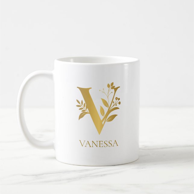 Mug Monogramme de nom en typographie blanche et or (Gauche)