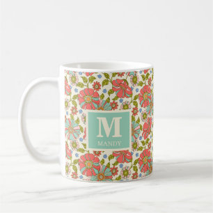 Mug Monogramme de nom floral coloré