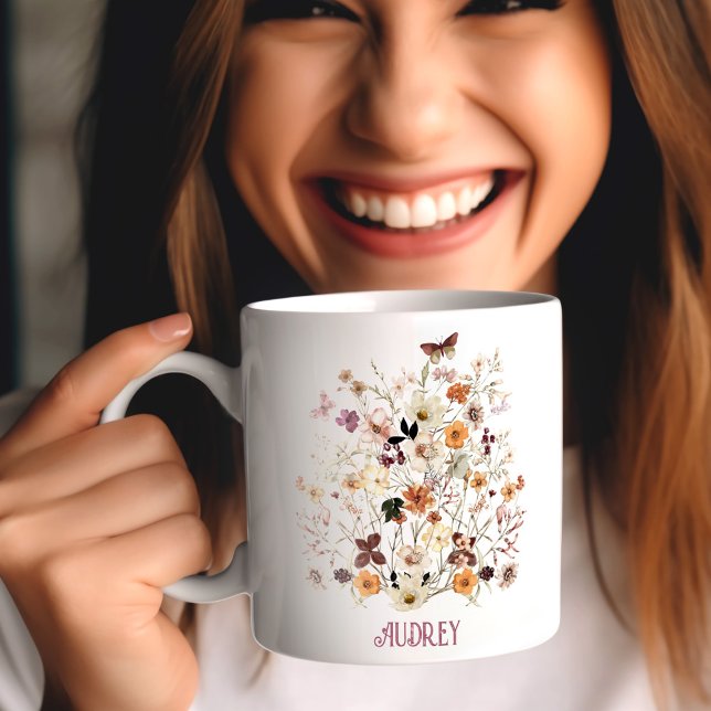 Mug monogramme de nom floral fleur sauvage (Wildflowers Floral Name monogram Coffee Mug)