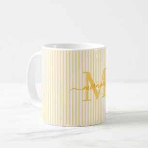 Mug Monogramme de nom moderne avec bande jaune