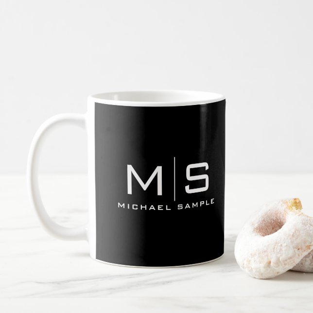 Mug Monogramme de nom personnalisé Élégant Noir et Bla (Avec donut)