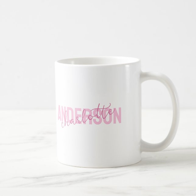 Mug Monogramme de nom personnalisé rose moderne (Droite)