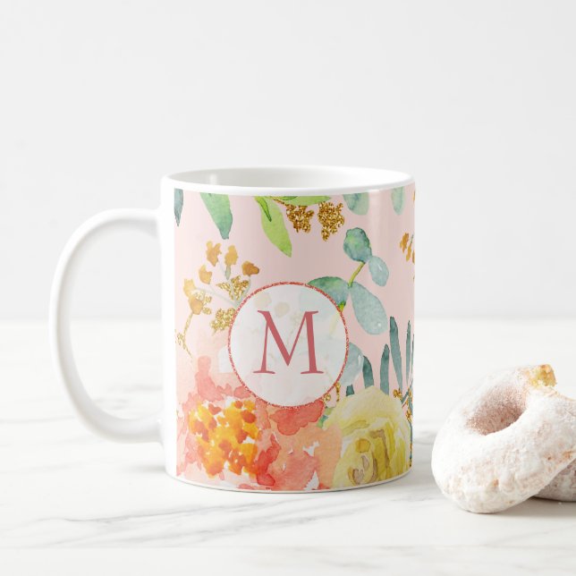 Mug Monogramme de Parties scintillant d'Eucalyptus ros (Avec donut)