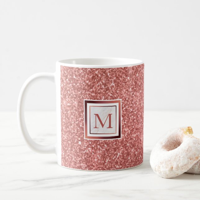 Mug Monogramme de Parties scintillant d'or Rose (Avec donut)