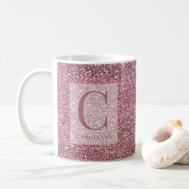 Mug Monogramme de Parties scintillant rose or Rose pou (Avec donut)
