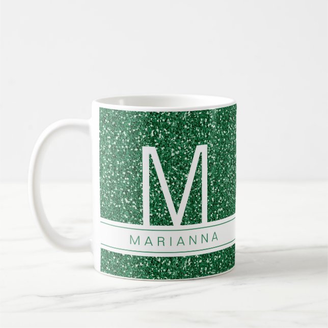 Mug Monogramme de Parties scintillant verte Nom initia (Gauche)