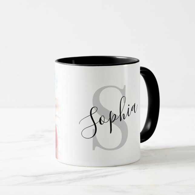 Mug Monogramme de photo personnalisé moderne  (Devant droit)