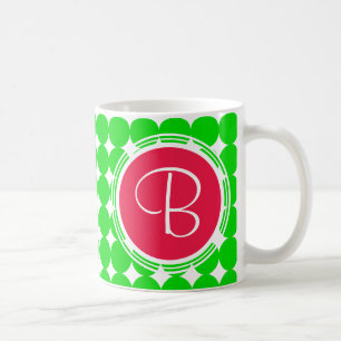 Mug Monogramme de point de polka rouge et vert